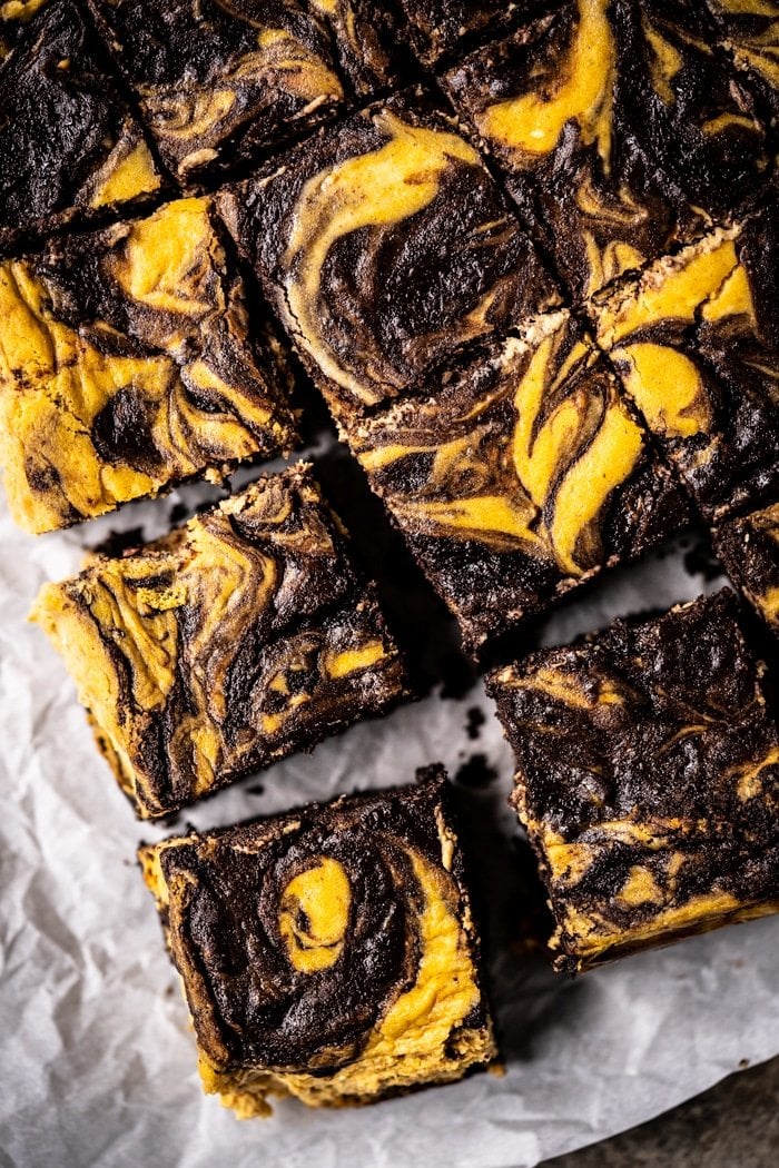 Gluten free & keto brownies with pumpkin cheesecake swirls