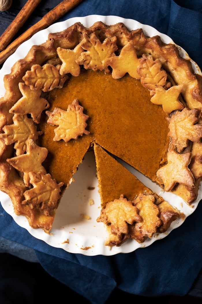 Keto pumpkin pie with a flakey pie crust