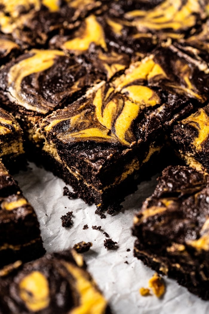 Keto pumpkin brownies with swirls