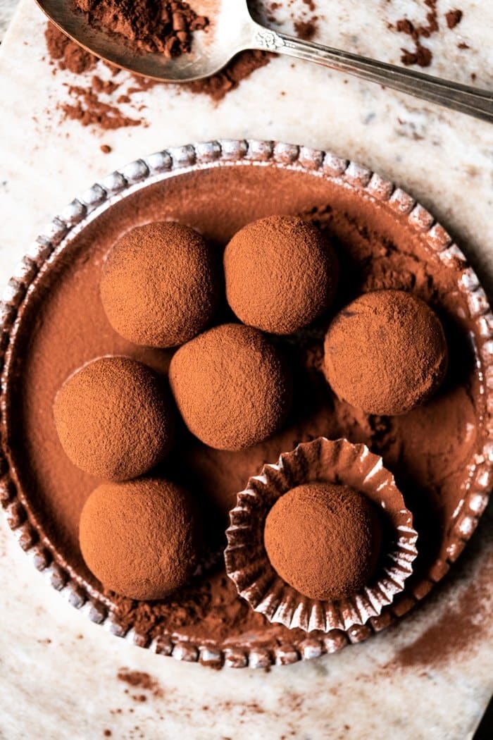 Freshly dusted paleo chocolate truffles
