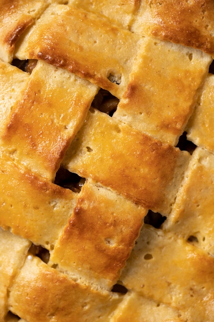 Freshly baked gluten free and keto pie crust lattice