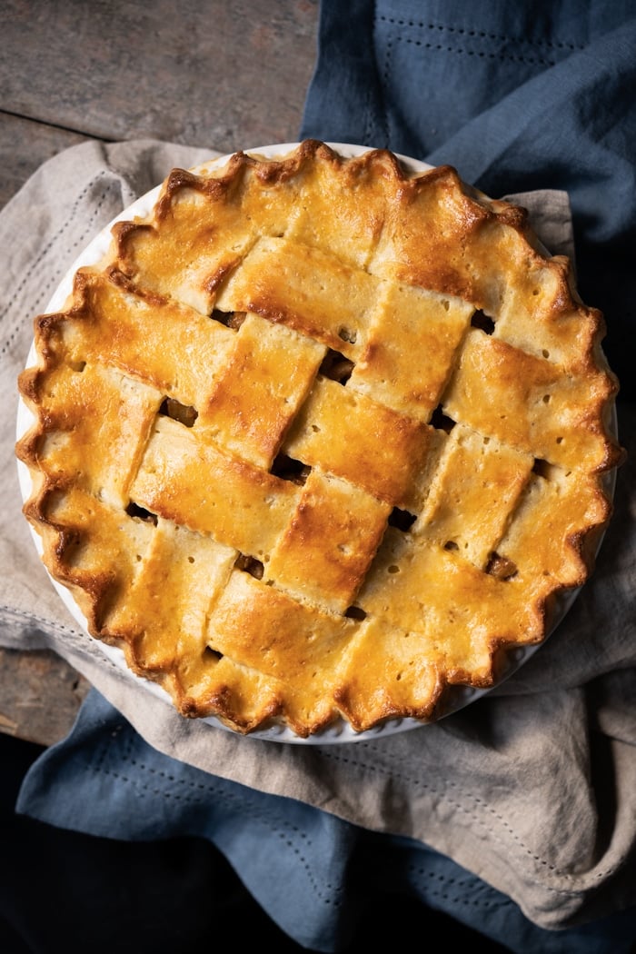 Freshly baked low carb and keto apple pie with zucchini