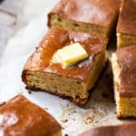 Keto cornbread style quick bread with a pat of butter