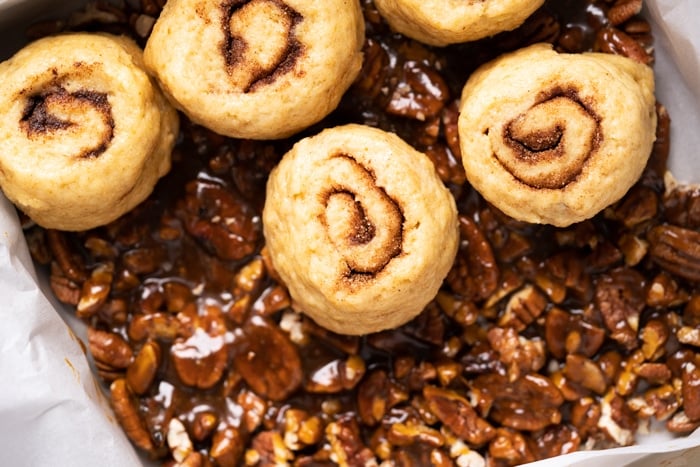 Unbaked gluten free & keto pecan sticky buns