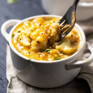 Eating keto mac and cheese with a fork