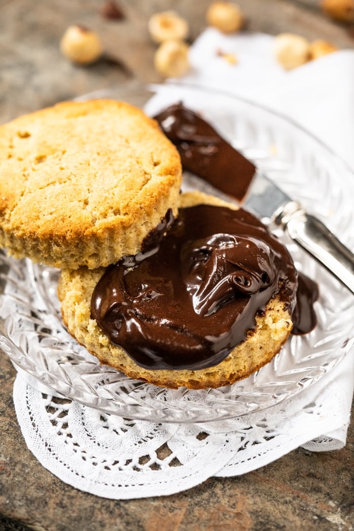 Keto nutella spread on a gluten free biscuit