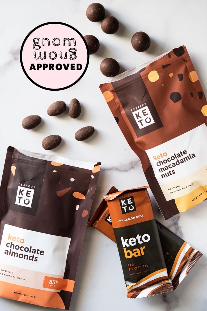 Perfect Keto chocolate covered almonds, macadamia nuts and cinnamon bars