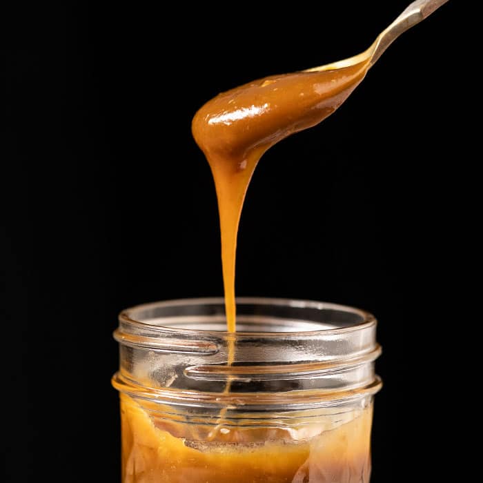 A spoonful of sugar free and keto caramel sauce