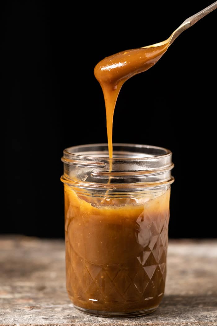 A spoonful of sugar free and keto caramel sauce