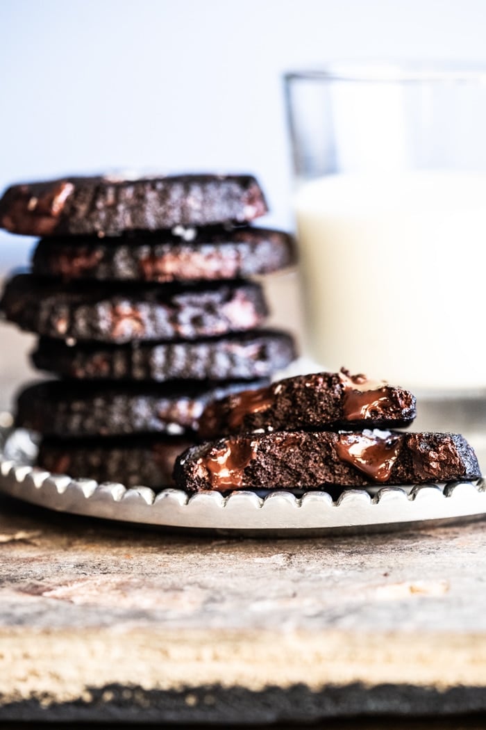 Eating keto chocolate shortbread cookies with a glass of milk