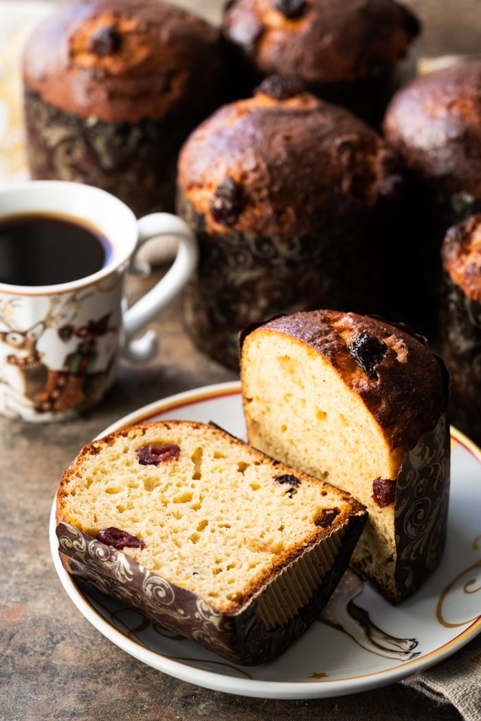 Sliced gluten free & keto panettone with coffee