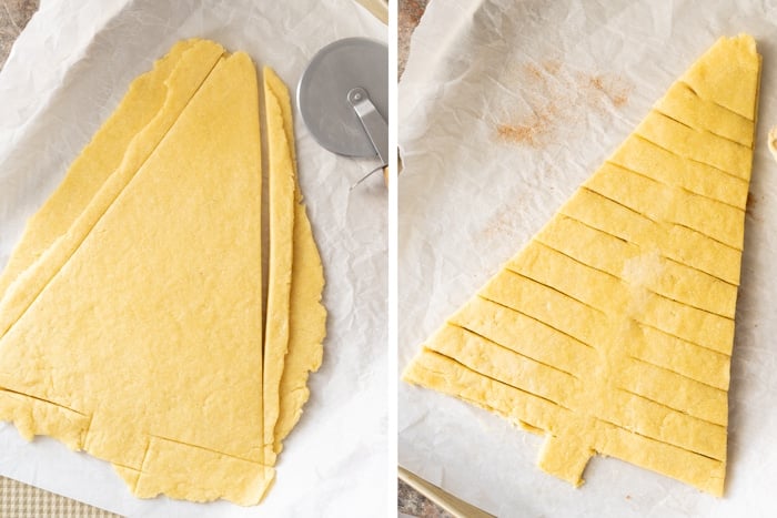 Cutting the keto dough into a Christmas Tree shape