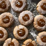 Gluten free & keto salted caramel thumbprint cookies with flakey sea salt