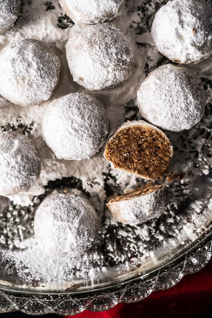 Gluten free and keto snowball cookies with toasted pecans