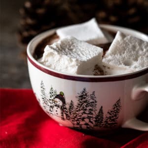 Keto hot chocolate with marshmallows in a snowman mug