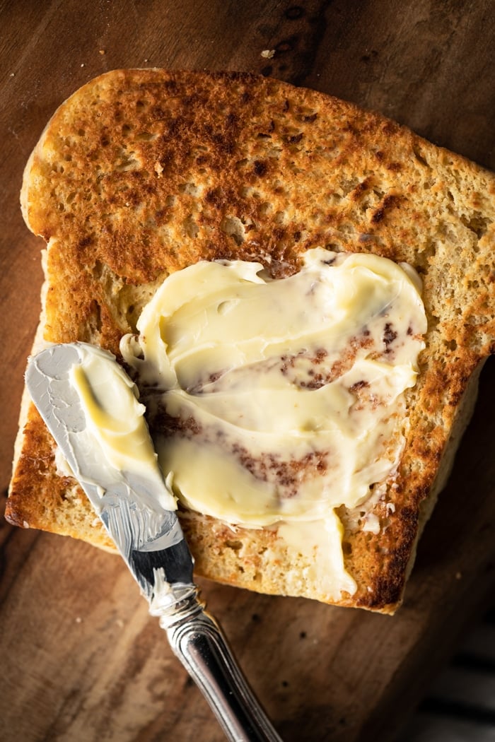 Smearing butter on 90 second keto bread