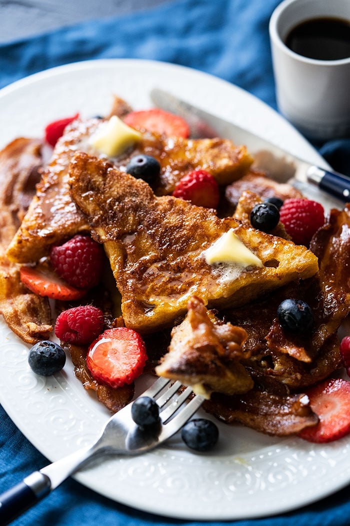Keto french toast with bacon and berries