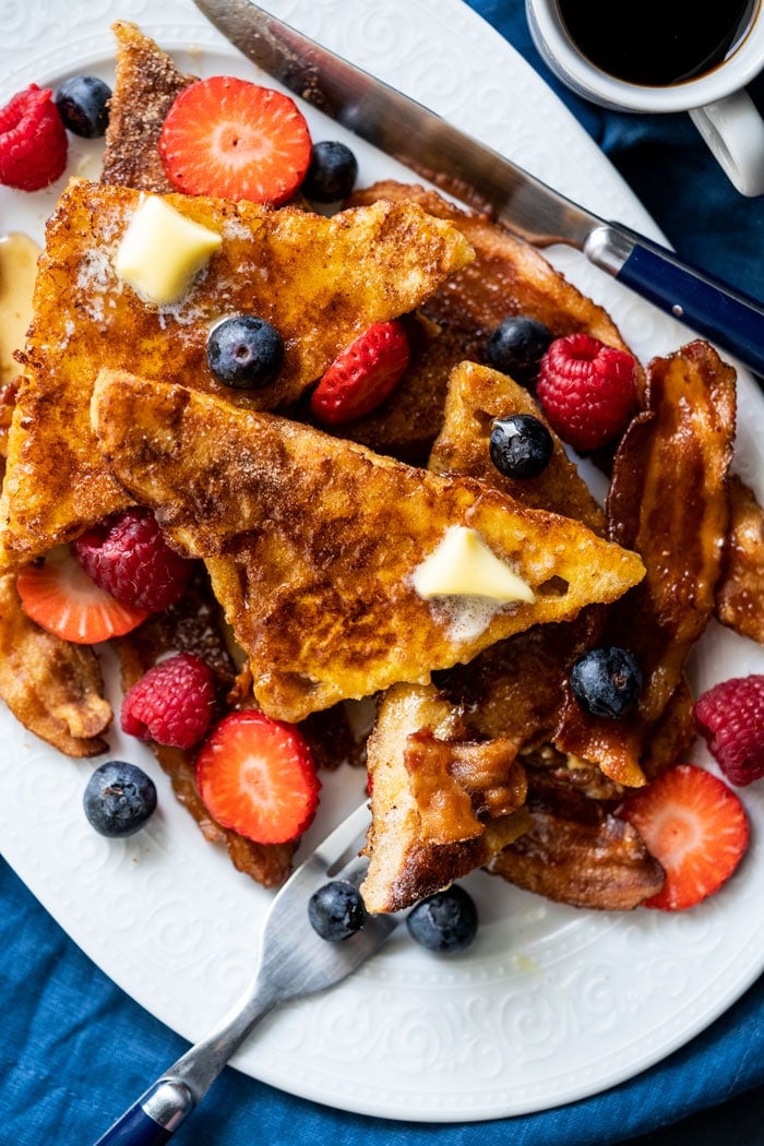 Keto french toast with bacon and berries