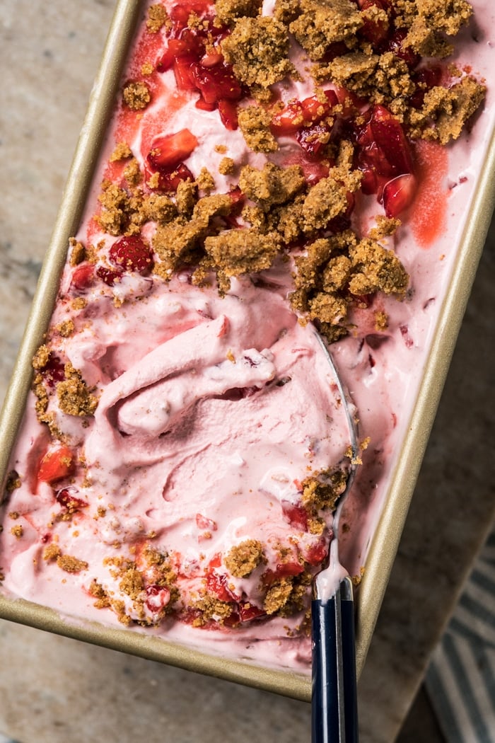 Adding graham cracker crumbs to keto strawberry cheesecake ice cream