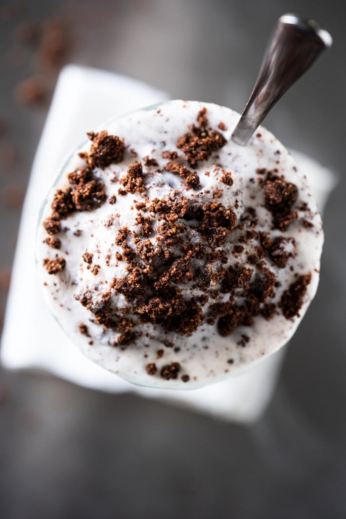 Overhead closeup paleo & keto cookies 'n cream milkshake