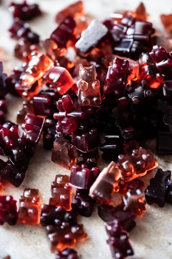 A pile of raspberry & blackberry keto gummy bears