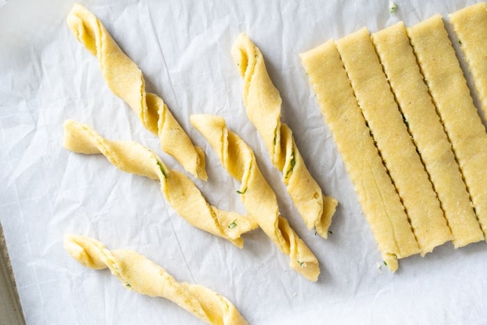 Shaping the Keto Dough strips into twists