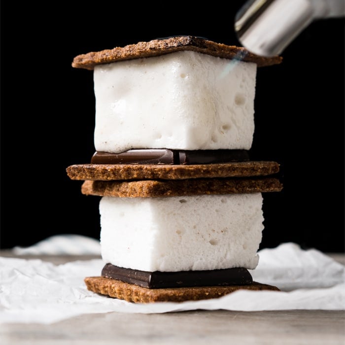 Melting a keto s'more with a torch