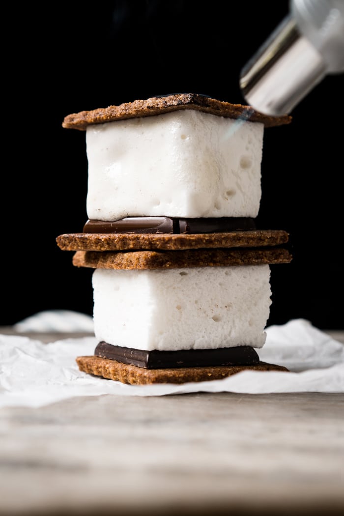 Melting a keto s'more with a torch
