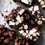 Freshly cut keto rocky road with marshmallows and hazelnuts