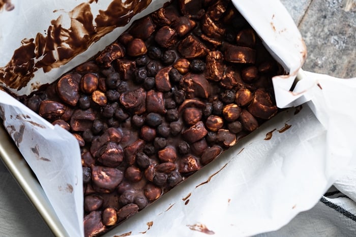 Uncut keto rocky road bar in pan