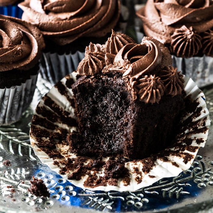 Bitten keto chocolate cupcake with buttercream frosting