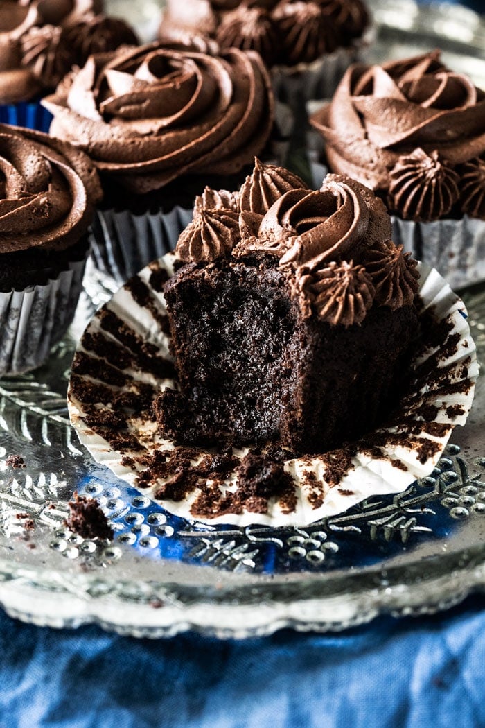 Bitten keto chocolate cupcake with buttercream frosting
