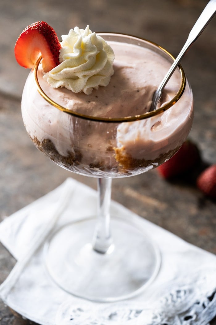 Eaten keto strawberry cheesecake with a spoon