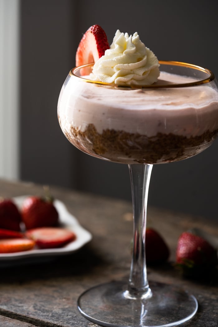 No bake strawberry cheesecake with keto graham cracker crust