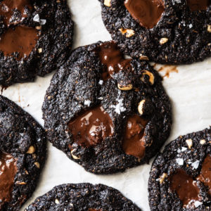 Keto chocolate cookies with hazelnut, chocolate chunks and sea salt