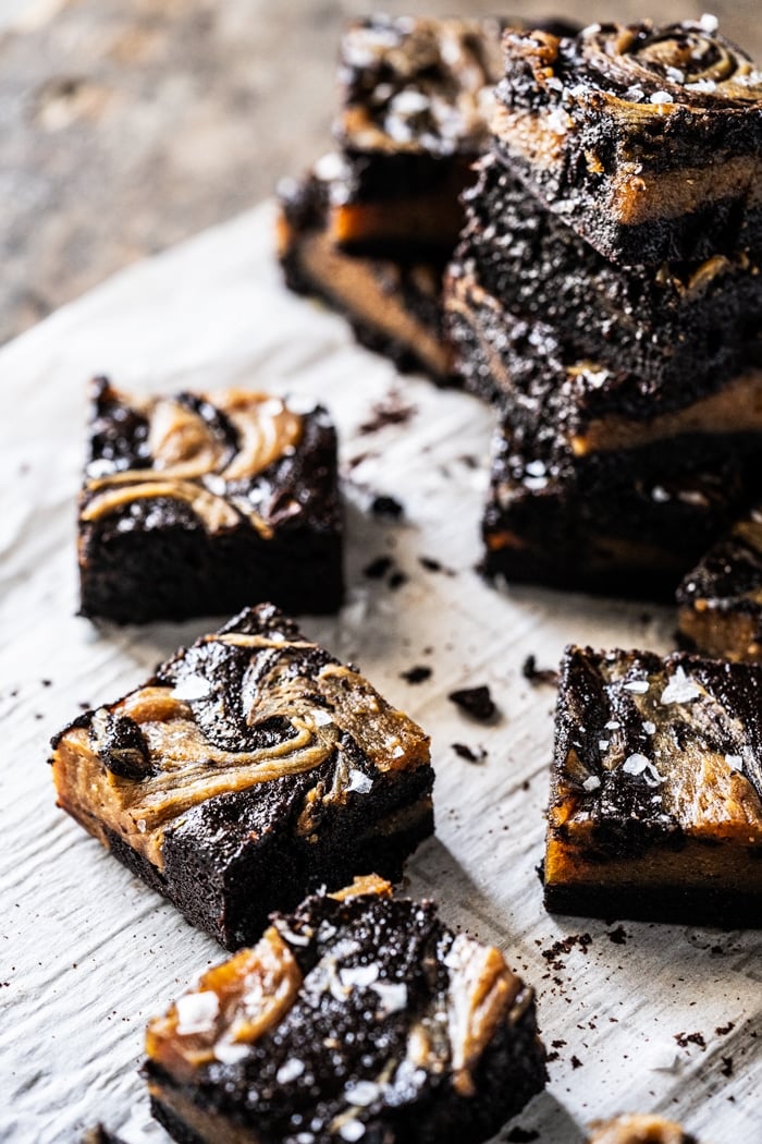 Keto peanut butter swirl brownies with flaky sea salt