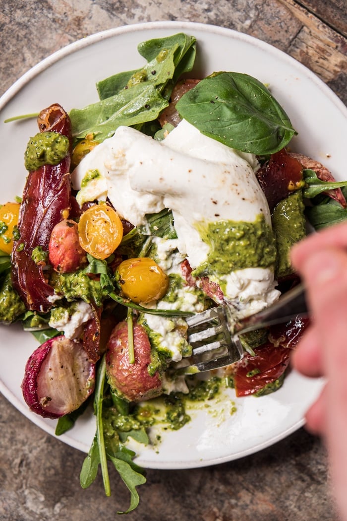 Eating a Keto potato salad with a fork
