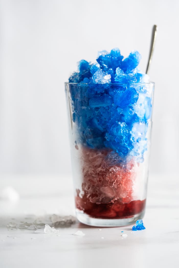 Blue and red keto slushie with natural flavorings and colorings