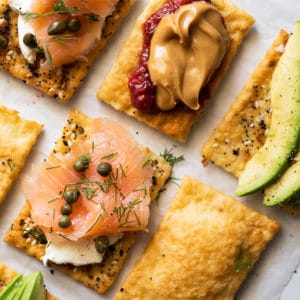 Keto flatbreads with various sweet and savory toppings