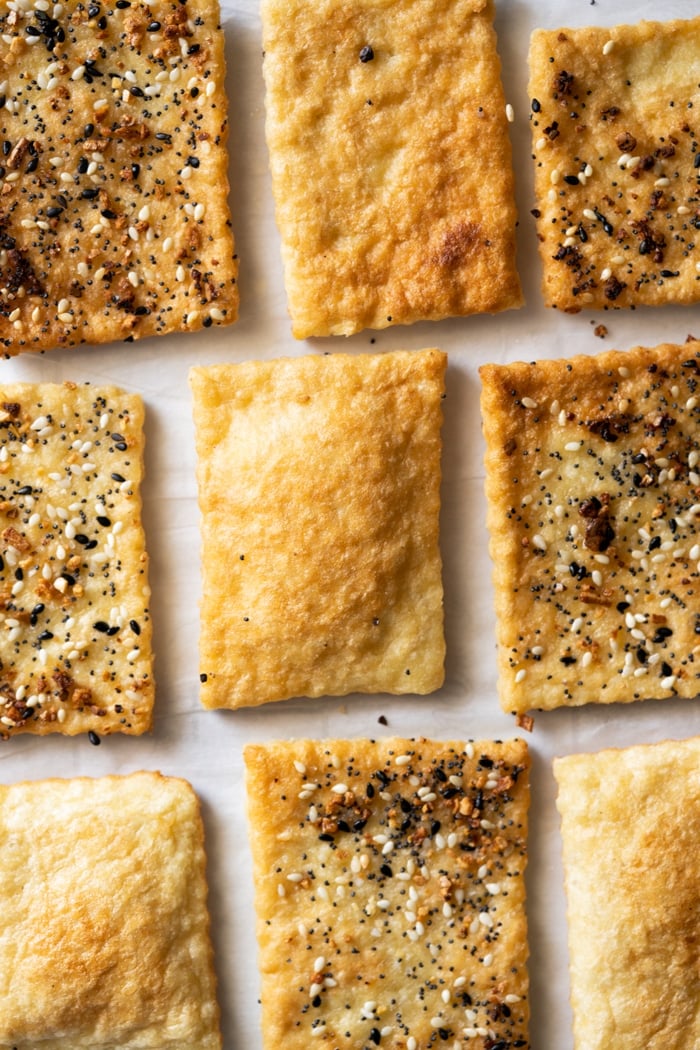Freshly made keto flatbread with everything but the bagel seasoning