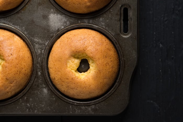 Closeup of freshly baked keto apple cider donut