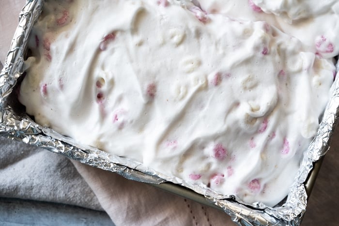 Keto Rice Krispie treats setting on a baking pan