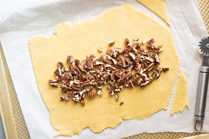 Rolled out Keto Dough with pecans