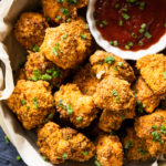Keto chicken nuggets with sugar free ketchup and chives