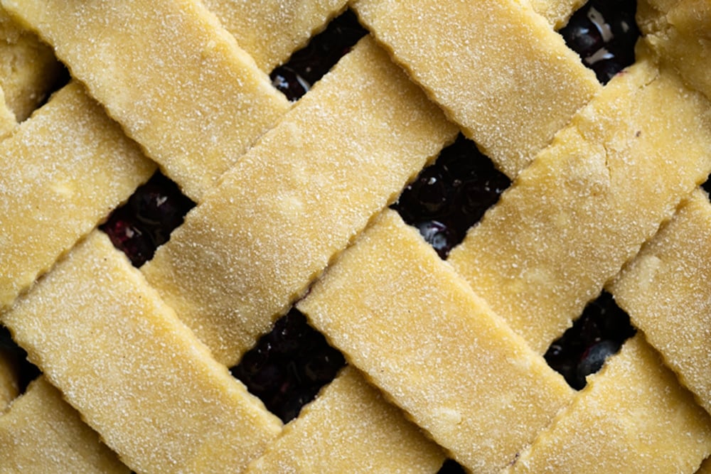 Close up of keto lattice pie crust with almond and coconut flours