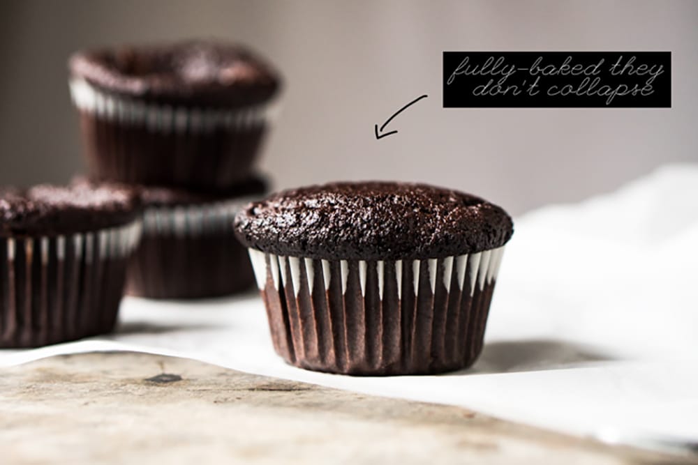 Freshly baked chocolate muffin with white liner