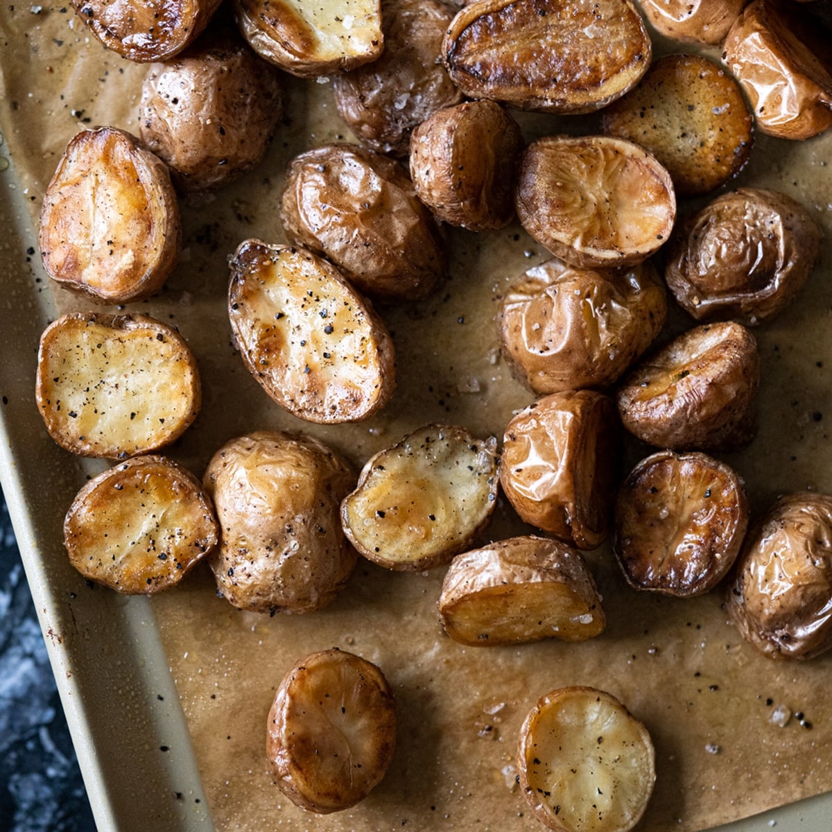 Resistant starch potatoes cooled and reheated on a baking tray