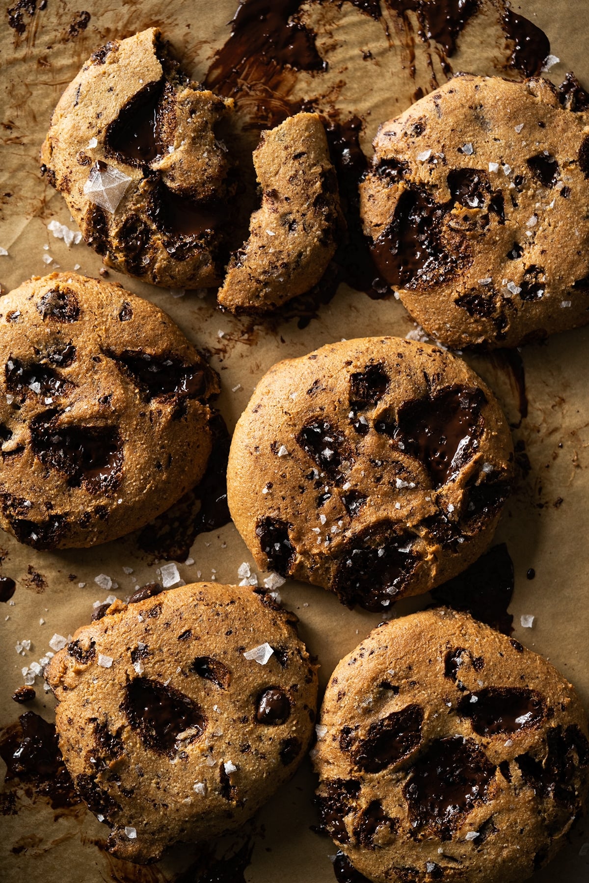 Brown butter keto chocolate chip cookies with flaky sea salt
