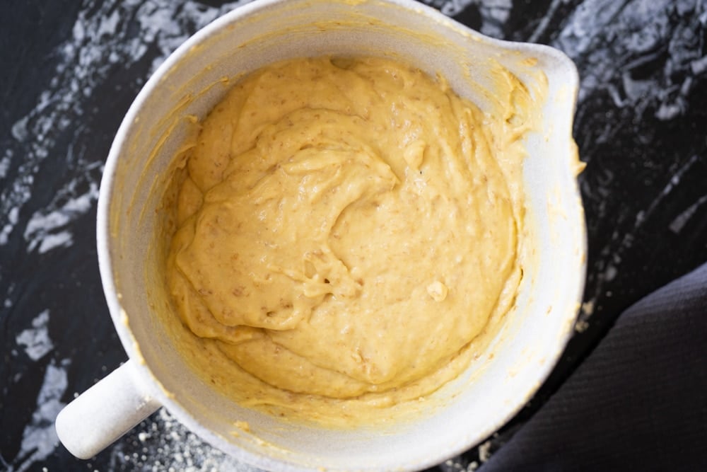 The gluten free and keto sourdough waffle batter before rise