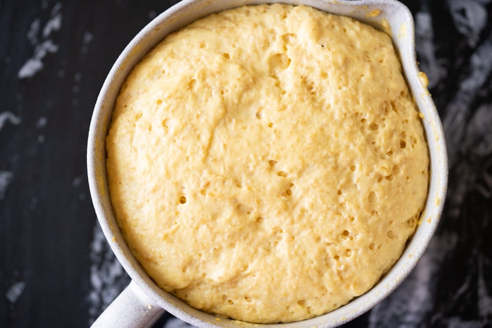 The gluten free and keto sourdough waffle batter after rise